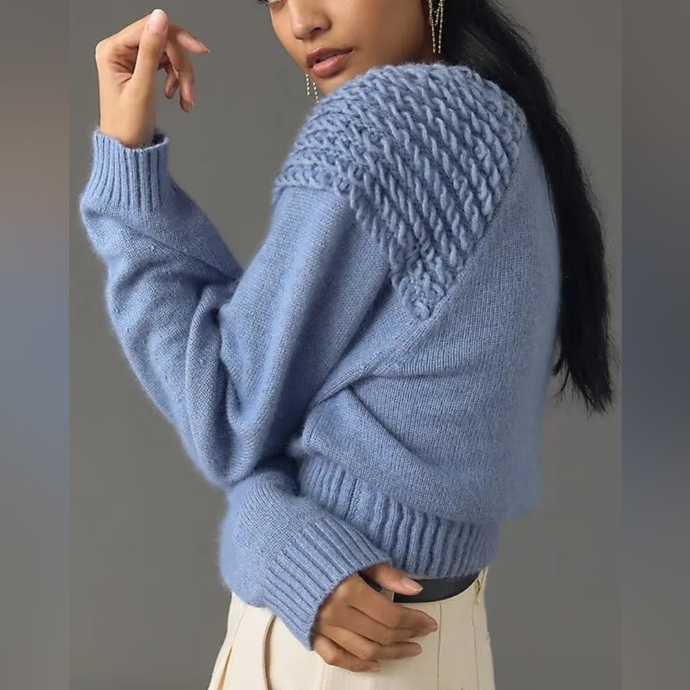 Anthropologie Mare Mare Wool Cinched Crew Neck Sweater Blue M Cozy Soft
